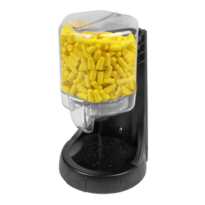 A sleek Ear Plugs Dispenser Disposable - 250 Pairs - 403/250D by Sealey, filled with yellow disposable ear plugs for ultimate noise protection.
