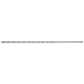 The Draper Masonry Drill Bit, 10 X 400mm - MD12PB is a long, silver bit with spiral grooves running along its length. The cylindrical bit features a pointed tip for precise drilling and is crafted from tungsten carbide for enhanced durability. This drill meets ISO 5468 standards and is ideal for various straight shank drills.