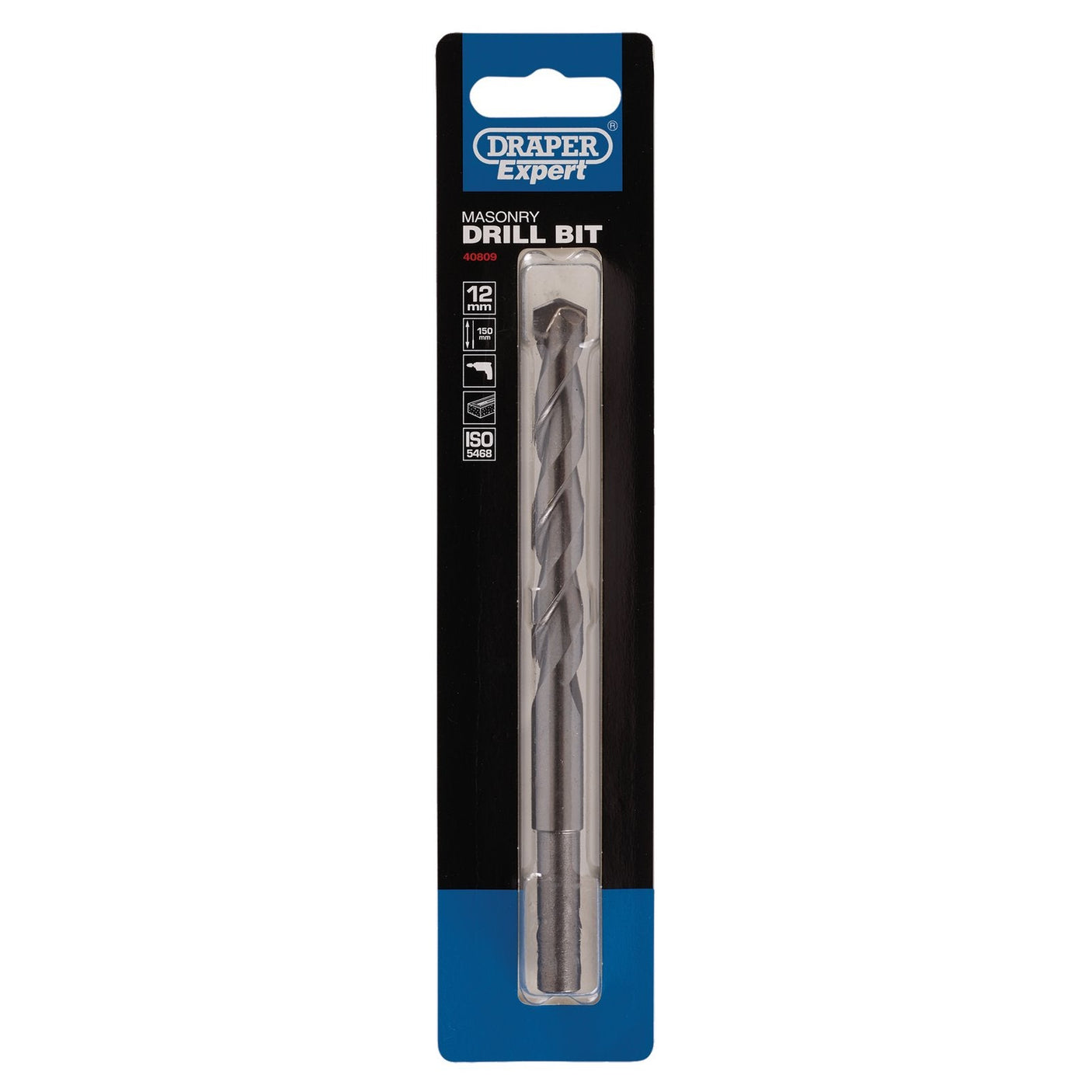 The Draper Masonry Drill Bit, 12 X 150mm - MD12PB by Draper is designed for drilling into tough materials. This packaged drill bit features a 12mm diameter and 150mm length, with tungsten carbide tips that make it perfect for use with power drills.