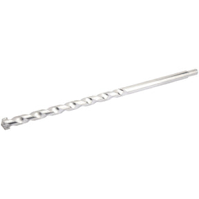 The Draper Masonry Drill Bit, 20 X 400mm - MD12PB, is a silver, twisted steel drill bit with a sharp tip designed for drilling into hard materials, conforming to ISO 5468 standards.