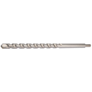 The Draper Masonry Drill Bit, 25 X 400mm - MD12PB from Draper, features a silver finish, spiral flute design, and flat shank. Adhering to ISO 5468 Specifications, it is ideal for drilling into concrete or stone surfaces.