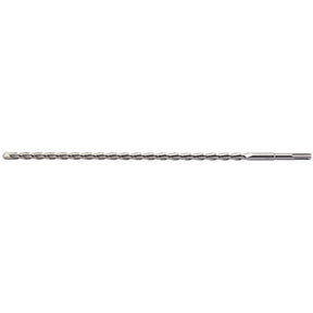 The Draper Sds+ Masonry Drill, 12.0 x 450mm - DSDS/PB is a long tungsten carbide spiral drill bit with a silver finish and a hexagonal shank on one end, perfect for use with power drills.