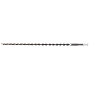 The Draper Sds+ Masonry Drill, 12.0 x 450mm - DSDS/PB is a long tungsten carbide spiral drill bit with a silver finish and a hexagonal shank on one end, perfect for use with power drills.