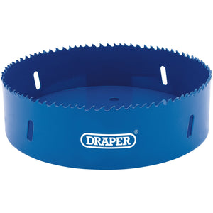 A Draper HSS bi-metal holesaw blade, 152mm - HSP, featuring serrated edges for high-speed cutting through materials.