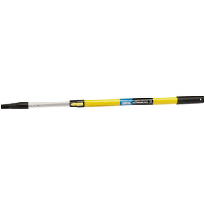 A Draper Step-Lock Fibreglass Extension Pole, 1.2M - EPF120, in yellow and black with a soft grip, featuring a blue and white label.