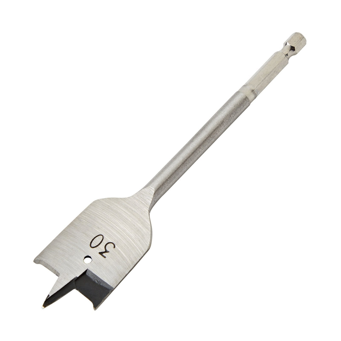 A Draper Flat Wood Drill Bit, 30mm - FB100PB, featuring the number 30 engraved on its flat, paddle-shaped end, designed for use as part of a versatile set of wood drill bits.