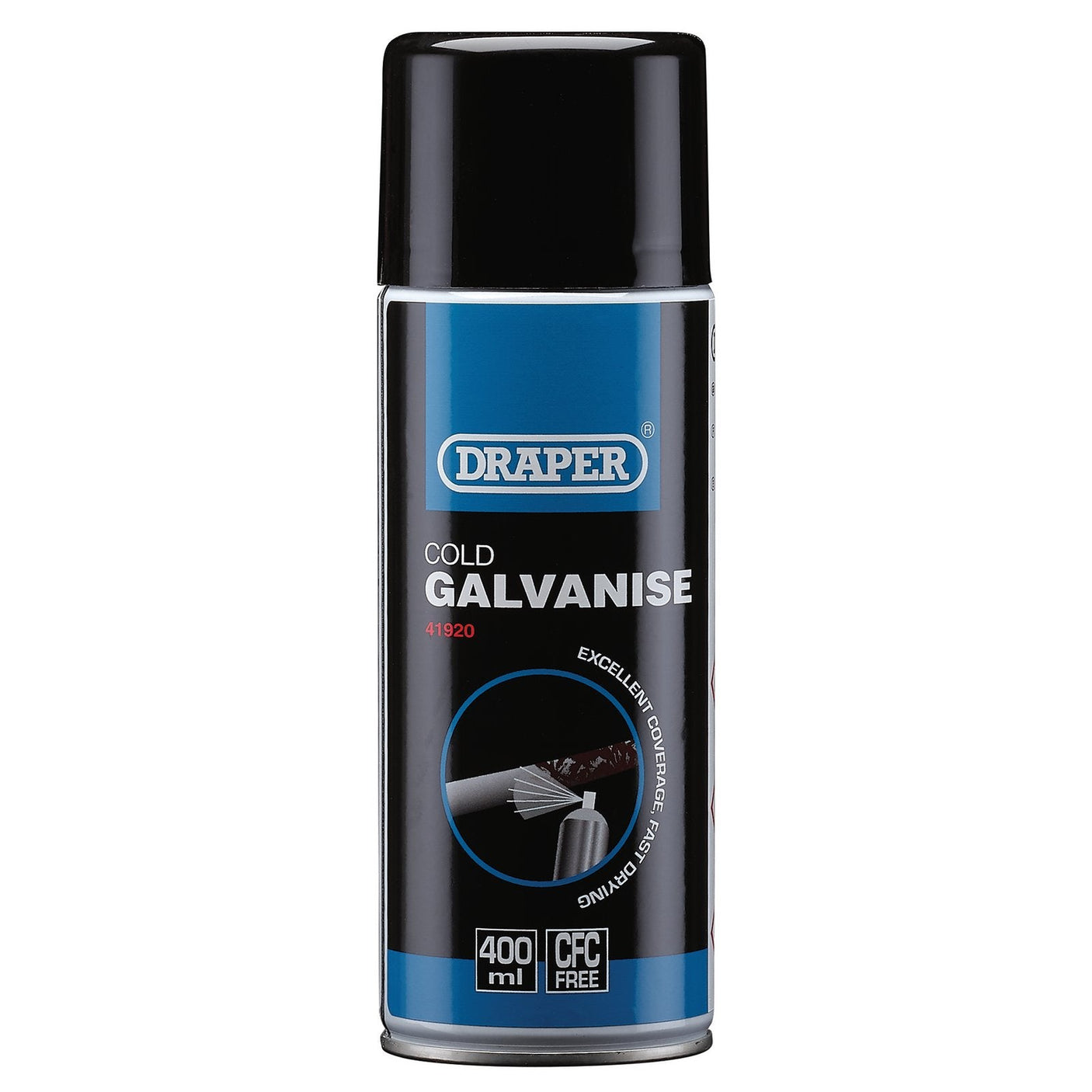 A 400ml spray can of Draper Cold Galvanizing Compound Spray (HGA-GA), featuring a black and blue label that is CFC free, provides excellent corrosion and rust protection. Ideal for use as a primer coat, it's also cellulose compatible.