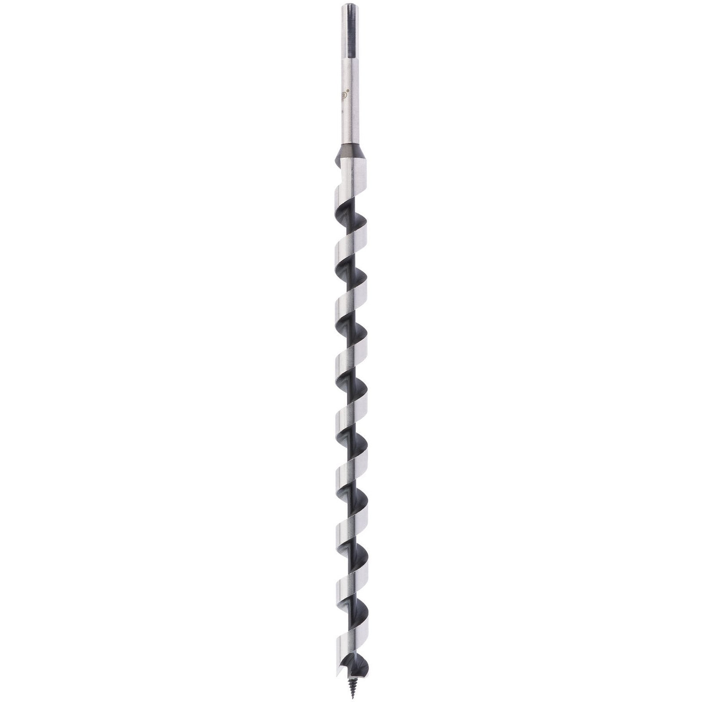 A Draper Extra Long Pattern Auger Bit, 19 X 400mm - AB4XL in silver and black, featuring a pointed tip and combination type shank.