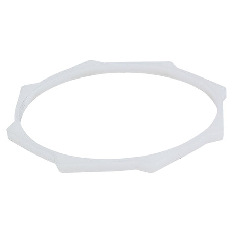 A slender, white PTO Free Wheel Washer (Nylon) | Sparex Part No. S.4343, featuring small protrusions evenly spaced around its outer edge, displayed against a plain white background.