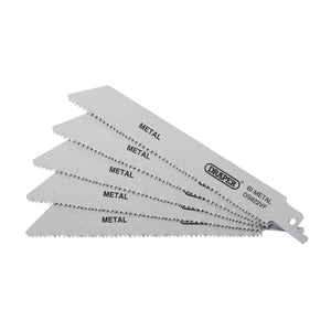 Five Draper Bi-Metal Reciprocating Saw Blades for Metal (150mm, 10-14 TPI), labeled "DS922VF," are fanned out.