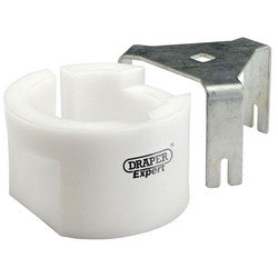 Close-up of a Draper Diesel Fuel Filter Tool 1.9 (2 Piece) - DFFT with a white plastic collar and a metal bracket, ideal for tasks involving plastic filter housing.