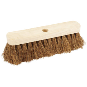 A Draper Soft Coco Broom Head, 300mm, with soft natural bristles and a hole in the center for attaching a handle; designed for both indoor and outdoor sweeping tasks.