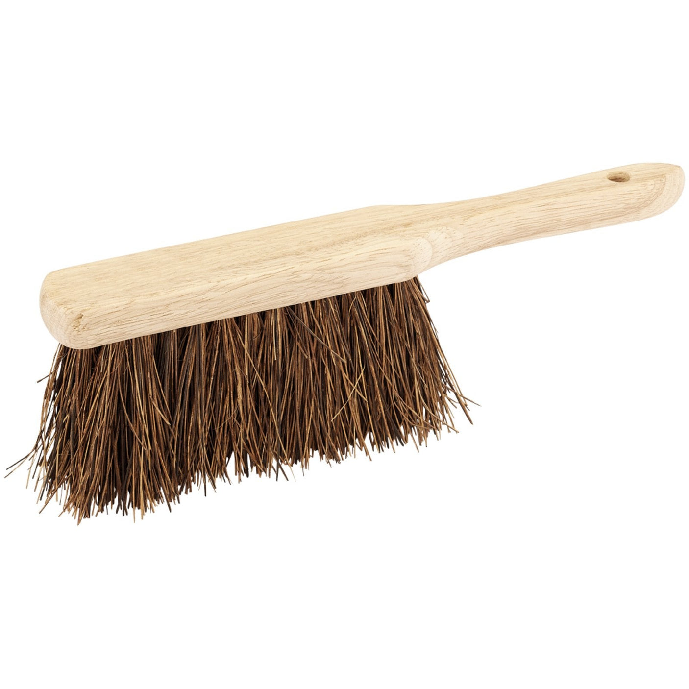 The Draper Stiff Bassine Hand Brush, 255mm - HBRM/BASS, comes equipped with a wooden handle and stiff, brown bristles, making it perfect for indoor use.