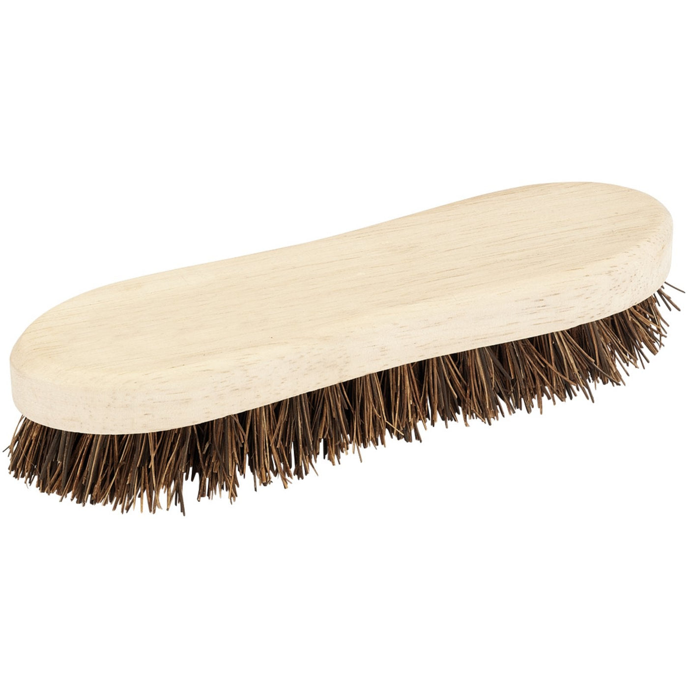 The Draper Stiff Bassine Scrubbing Brush, 200mm - HS/BASS, is a traditional wooden brush with coarse, dark bristles suitable for various applications.