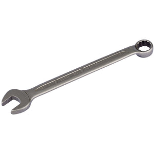 The Draper Elora Long Stainless Steel Combination Spanner, 13mm - 200-13, features an open-end and a bi-hexagon ring, crafted to meet DIN 3113 Standard.