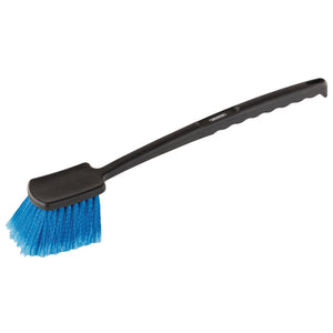 The **Draper Long Handle Washing Brush - VV2** features soft blue bristles and a black, elongated, lightweight plastic handle with a textured grip and a handy swing tag.