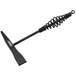 The Draper Welders Hammer - WH/L by Draper is a black welding slag hammer with a hardened tempered chisel-tip head and a steel spring handle for added durability.