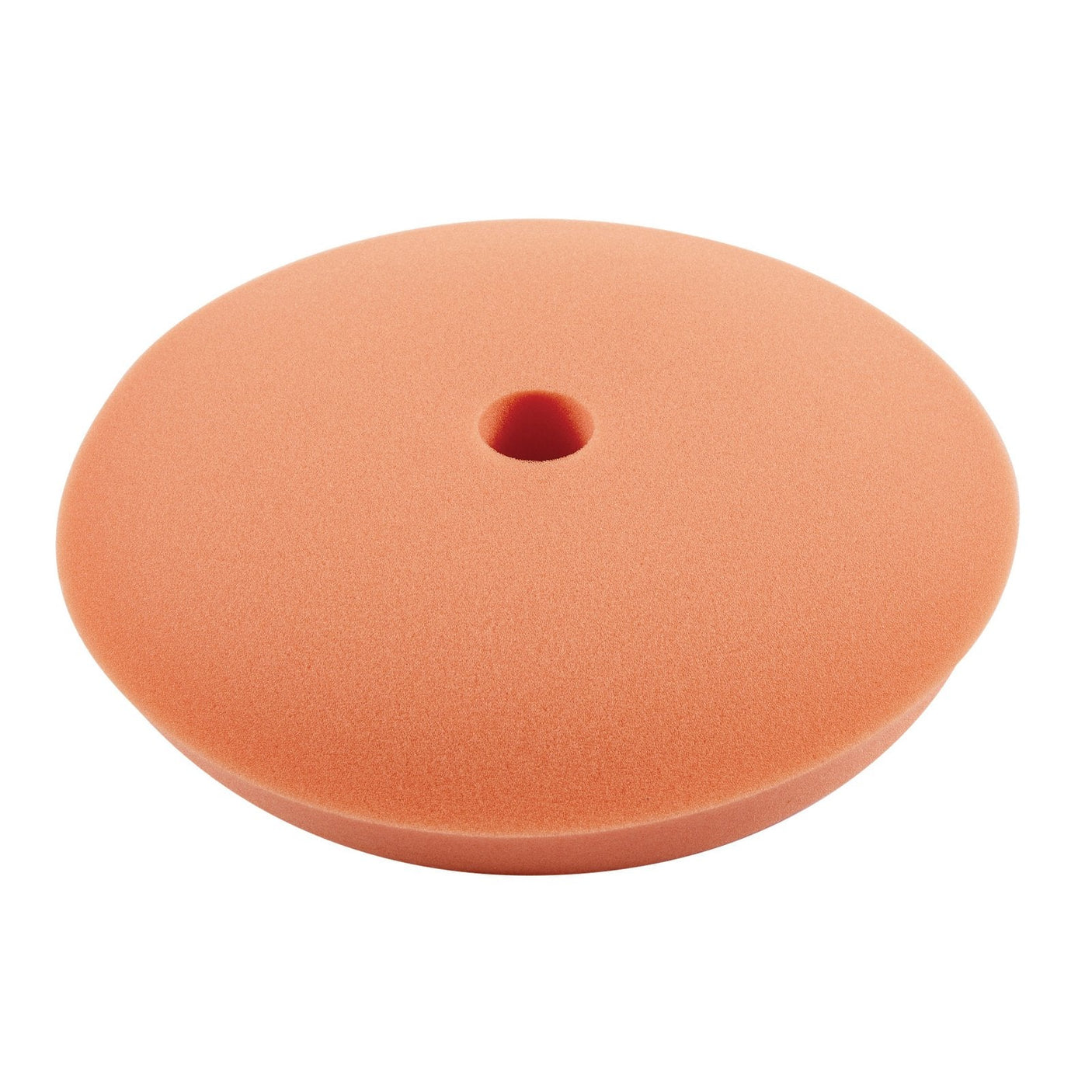 The Draper Polishing Sponge - Medium Cut, 180mm - APT121, is an orange circular foam pad with a central hole, ideal for 180mm angle polishers. This pad from Draper features a convenient hook and loop fixing.