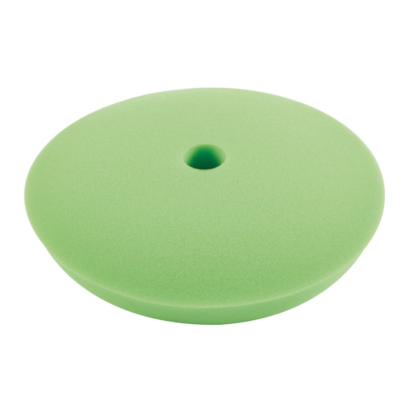 The Draper Polishing Sponge - Soft Polish, 180mm - APT121 is a green, round foam pad featuring a hole in the center. It's designed for use with 180mm angle polishers and comes equipped with hook and loop fixing for easy attachment.