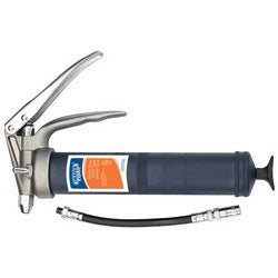 The Draper Expert Pistol-Type Grease Gun, 500Cc - A1/EXP/G by Draper features a durable diecast head, a high pressure hose, and a silver lever handle. It comes in a blue body and uses a 400g cartridge for lubricating mechanical components.