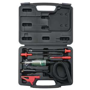 The Draper 6 - 48V Automotive Digital Circuit Tester Kit (5 Piece) - CTDK includes a black plastic carrying case containing a multimeter with an LCD digital display and various accessories, such as test probes, alligator clips, and a coiled connecting cable for 6/12/24/48V DC systems.