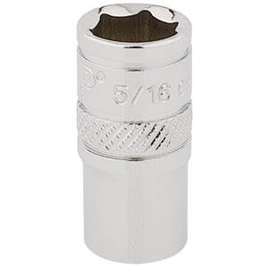 A Draper Hi-Torq® 6 Point Socket, 1/4" Sq. Dr., 5/16" - B-AF attachment, made of chrome vanadium steel, with a textured extra grip and clearly marked size engraving.