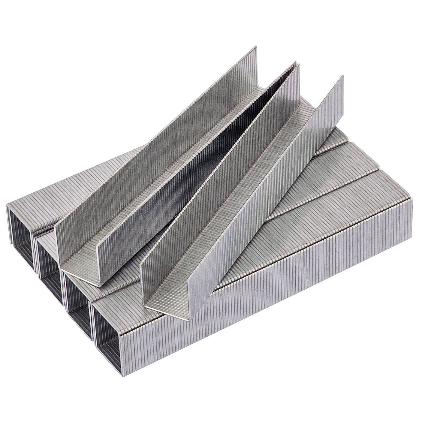 Boxes of Draper Steel Staples, 12 X 11.3mm (Pack Of 1000) - 10012, are stacked and arranged diagonally in a neat pile on a white background.