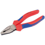 A pair of Draper Knipex 03 02 160 Sb Combination Pliers with professional quality cutting edges and heavy-duty red and blue handles, measuring 160mm.