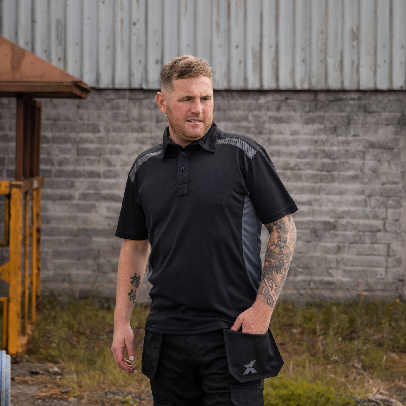 Xpert Pro Stretch Polo Shirt Black/Grey - Farming Parts