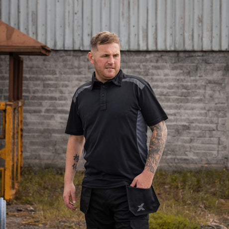 Xpert Pro Stretch Polo Shirt Black/Grey - Farming Parts