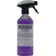 A spray bottle labeled "Chrome - Fly Away" from the brand JMCE, filled with purple liquid and featuring a black and white spray nozzle. This non-caustic formula not only effectively removes bugs but also delights with a refreshing cherry fragrance.