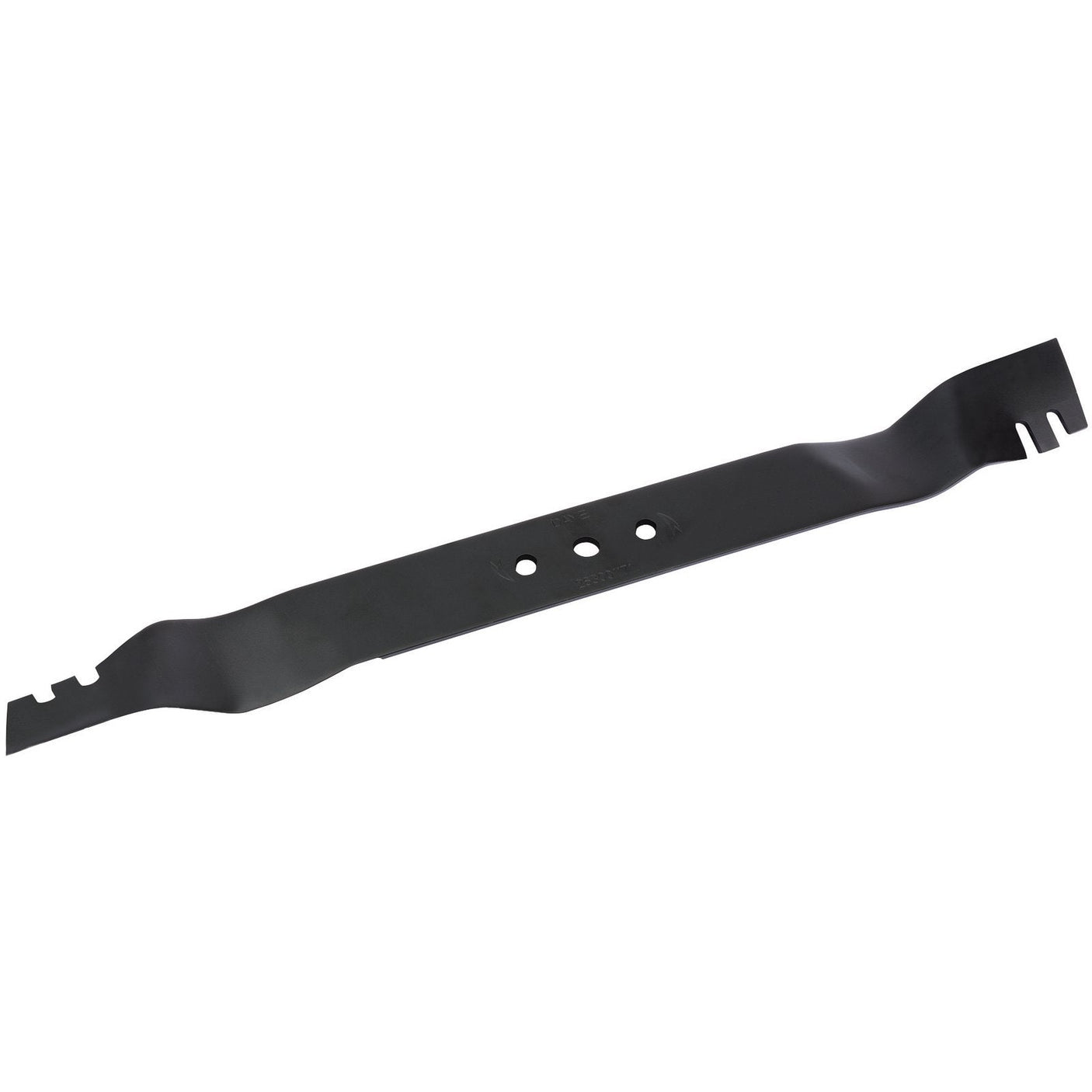 A Draper Spare Lawn Mower Blade, 560mm in black metal with a wavy design and three holes in the center for attachment.