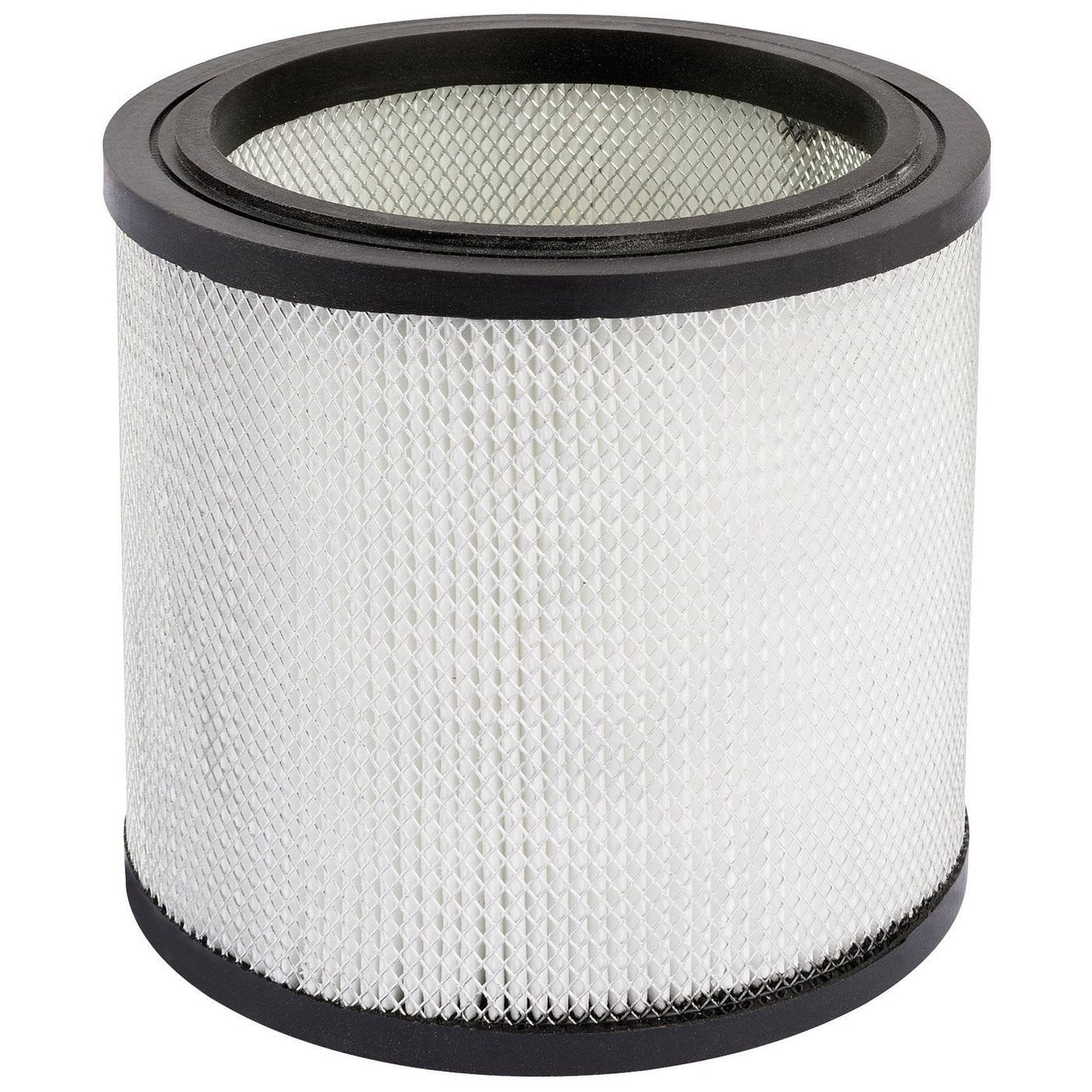 The Draper Spare Cartridge Filter for Ash Can Vacuums - AVC02A features a cylindrical design with a mesh exterior and rubber rims at both the top and bottom.