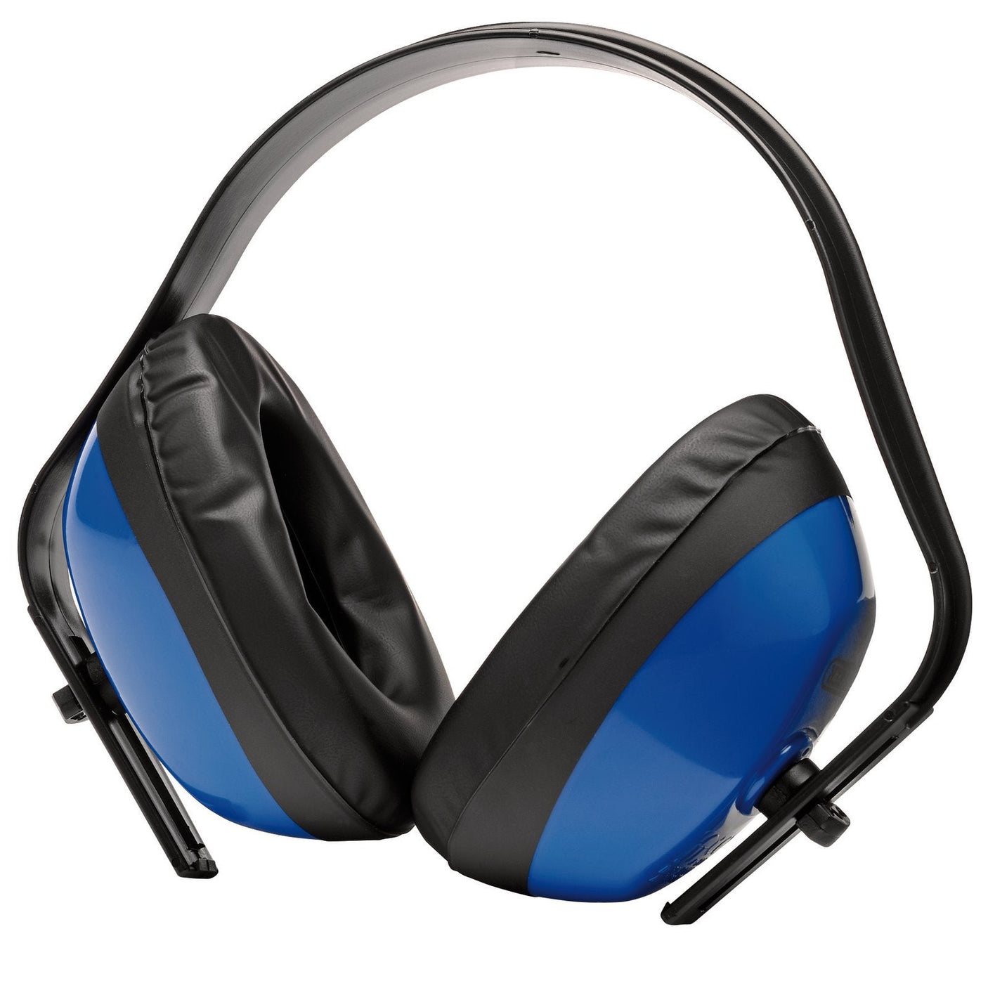 The Draper Ear Defenders - ED are a pair of blue and black over-ear earmuffs featuring a black adjustable headband designed for noise protection, crafted from durable high-impact polystyrene.