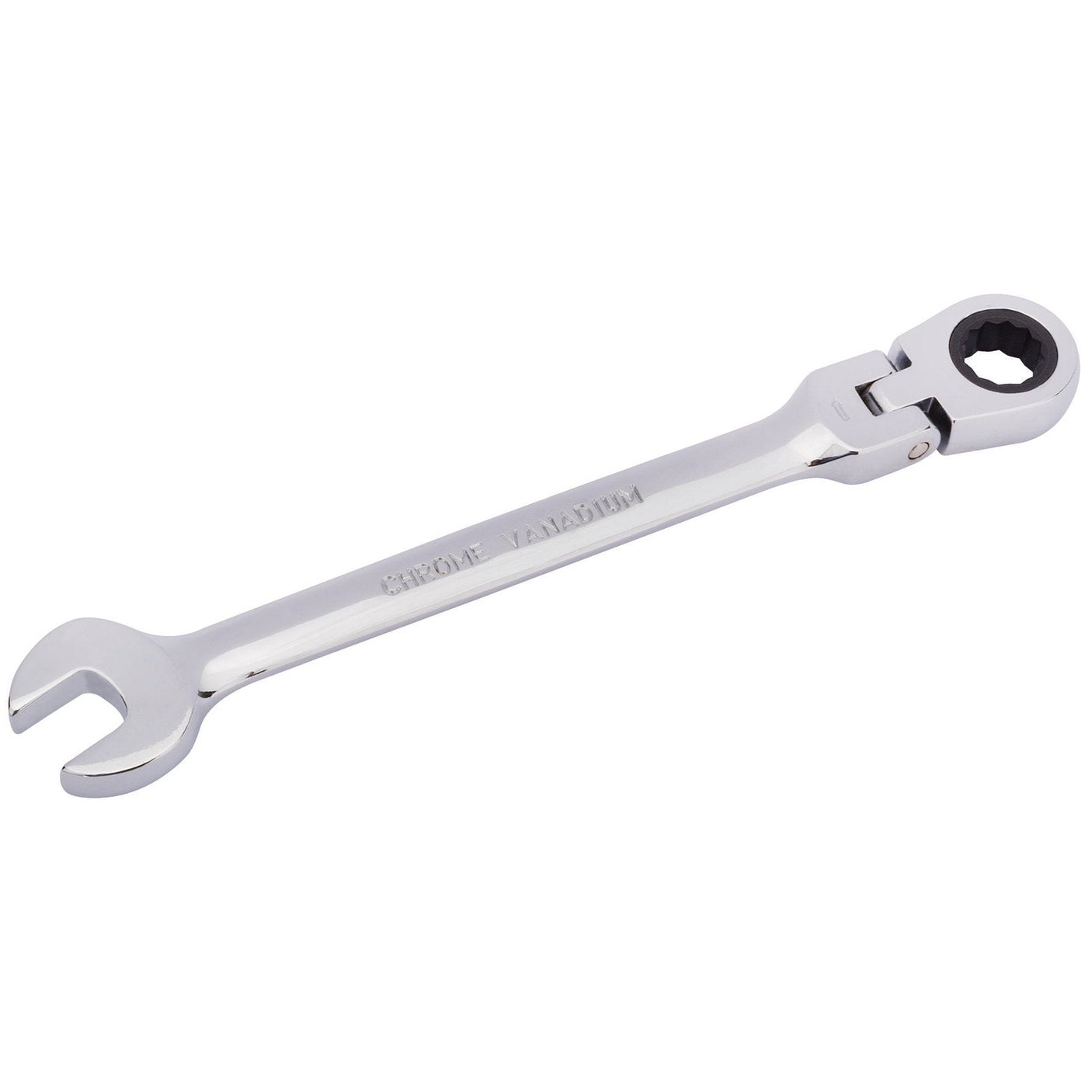 A Draper Hi-Torq® Metric Flexible Head Ratcheting Combination Spanner, 12mm - 8230FMMB with an open end on one side and a ratcheting box end on the other.