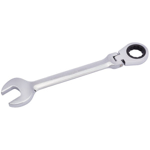 A Draper Hi-Torq® Metric Flexible Head Ratcheting Combination Spanner, 25mm - 8230FMMB, made of durable chrome vanadium steel and featuring a fixed open-end on one side with an adjustable ratcheting box-end on the other, lies on a white background.