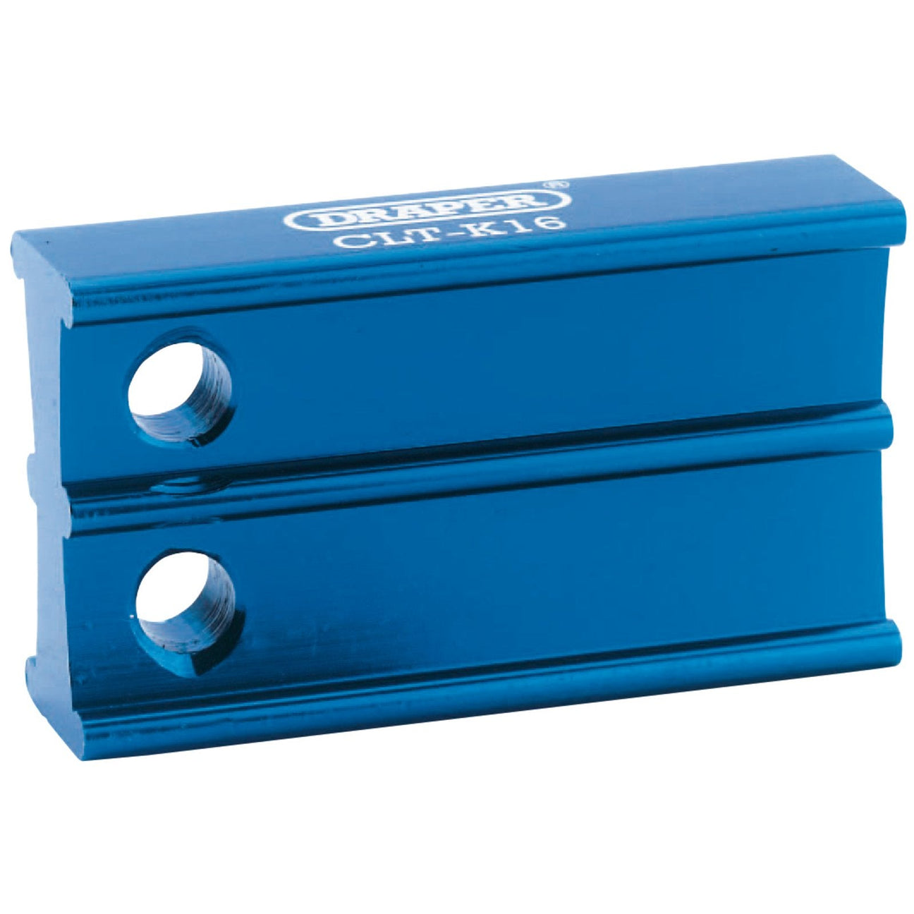 A blue Draper Camshaft Locking Tool labeled "CLT-K16" with an anodized aluminum top surface featuring two holes.