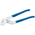 Draper Waterpump Pliers With "No Nip" Handles, featuring blue cushion grip handles and a shiny chrome vanadium steel finish, 240mm in length with a 33mm capacity, against a white background.