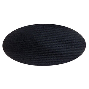 The Draper Self-Adhesive Hook And Eye Backed Backing Pad, 200mm - SD8VP, is a black, oval-shaped textured object with a loop-backed surface on a white background.