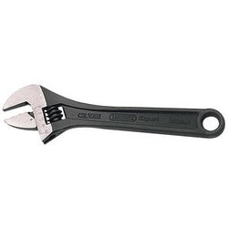 The Draper Crescent-Type Adjustable Wrench with a black phosphate finish handle and a chrome vanadium steel jaw, measuring 150mm and featuring a hole at the end of the handle for hanging.