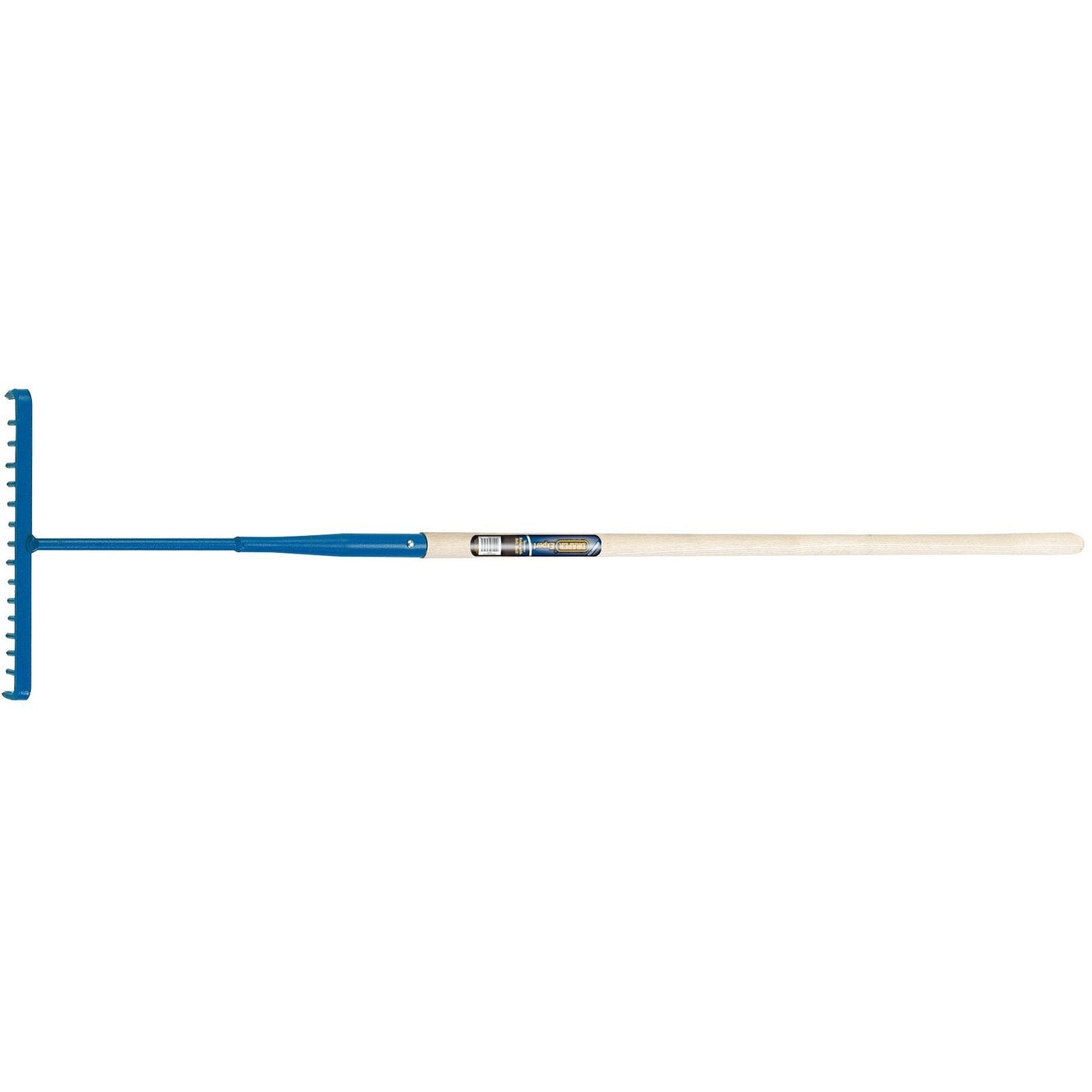 The Draper Expert Tarmac Rake with Ash Shaft - TR, featuring a round tooth head and blue metal design, is crafted for expert quality performance.