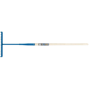 The Draper Expert Tarmac Rake with Ash Shaft - TR, featuring a round tooth head and blue metal design, is crafted for expert quality performance.