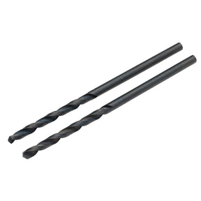 Two Draper Hss Twist Drill For 2.5 X 0.45 Taps, 2.05mm - H29MPTS/B with black spiral flutes designed for high-speed drilling, lying parallel to each other on a white background.