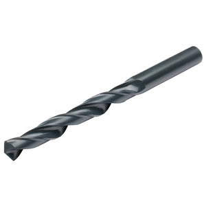 The Draper HSS twist drill, 10.2mm (H29MPTS/B), is a black drill bit featuring a cylindrical shank and spiral flutes, designed for drilling holes in various materials and conforming to DIN338 standards.