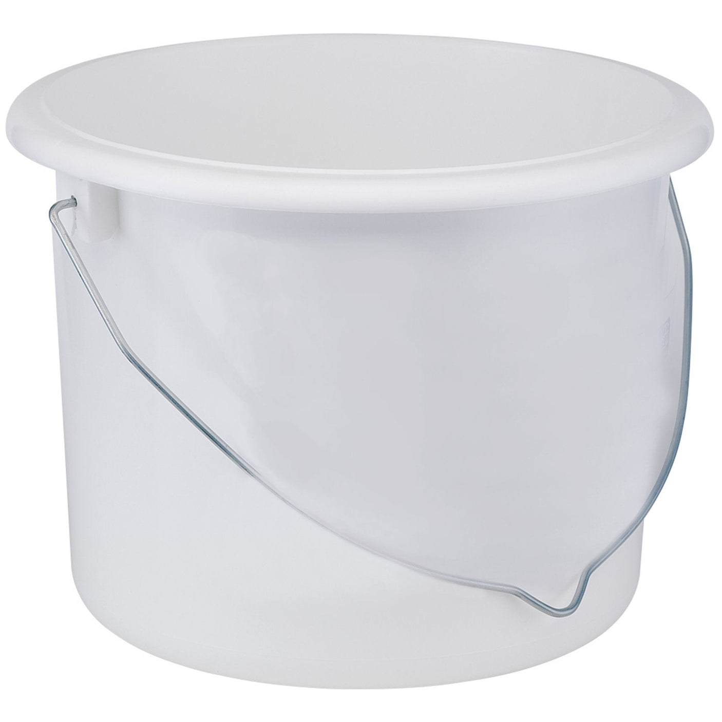 The Draper Plastic Paint Kettle, 2.5L - PKTLP/A is a plain white plastic container with a metal handle and a practical non-drip lip.