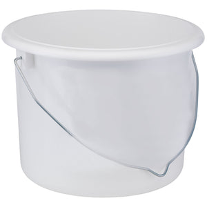 The Draper Plastic Paint Kettle, 2.5L - PKTLP/A is a plain white plastic container with a metal handle and a practical non-drip lip.