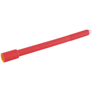 The Draper Vde Approved Fully Insulated Extension Bar, measuring 3/8" square drive and 250mm in length, features a red handle and grey metal tip, ensuring expert quality and safety for live working conditions.