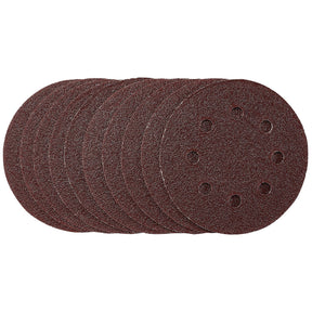 A pack of Draper Sanding Discs, 115mm, 40 Grit, featuring hook & loop backing and heavy-duty E-Weight paper, designed for sanding and smoothing surfaces with perforation patterns.
