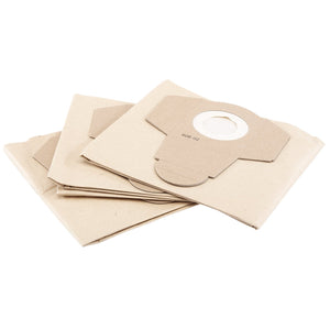 Three Draper Paper Dust Bags for 53006 (Pack of 3) - AVC120 are stacked on top of one another. Each bag has a round white seal in the center for attachment.