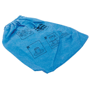 A Draper Cloth Filter For 53006 - AVC122 featuring a blue disposable shoe cover with illustrated instructions for use printed on it.